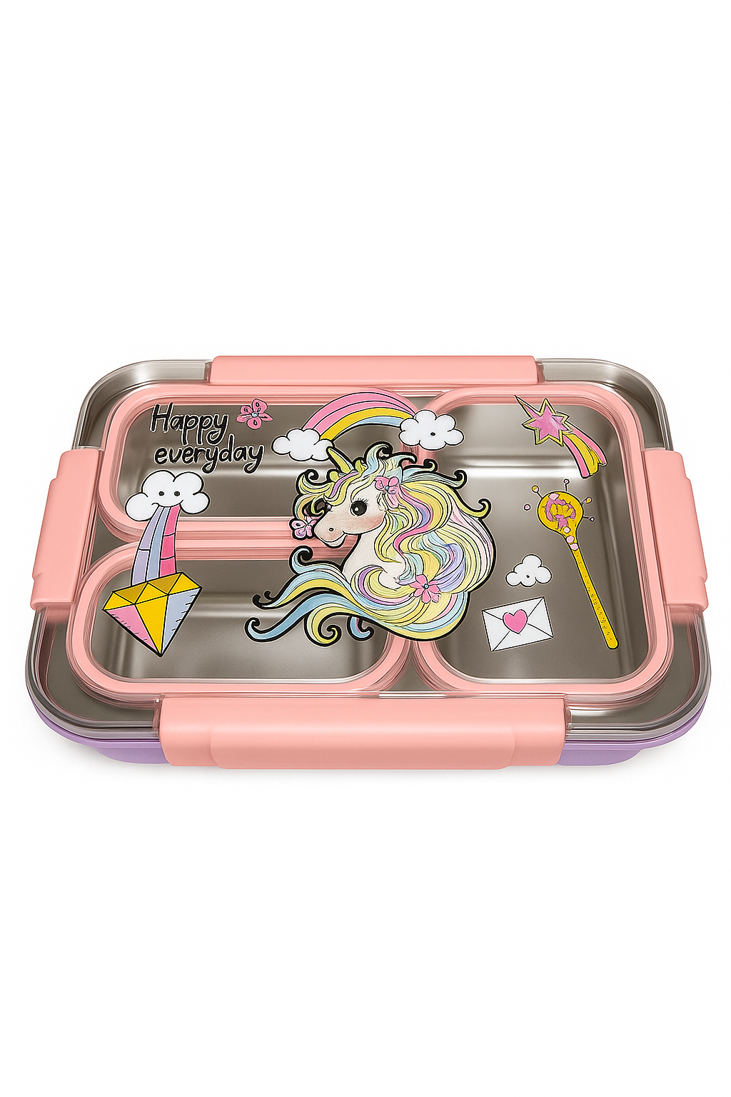Unicorn Stainless Steel Lunch Box for Kids – 3 Compartment Bento Box | Leak-Proof, BPA-Free, Portable & Cute Design