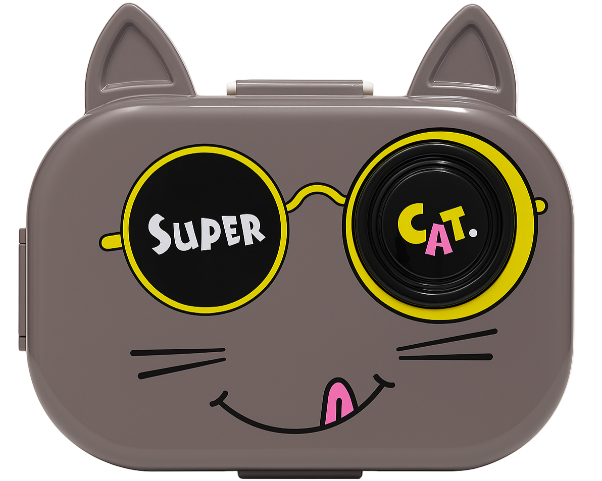 Cute Cartoon Cat Lunch Box with Spoon & Fork | Leak-Proof 3-Compartment Tiffin for Kids & School SIPWIP
