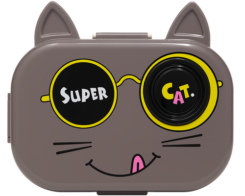 Cute Cartoon Cat Lunch Box with Spoon & Fork | Leak-Proof 3-Compartment Tiffin for Kids & School SIPWIP
