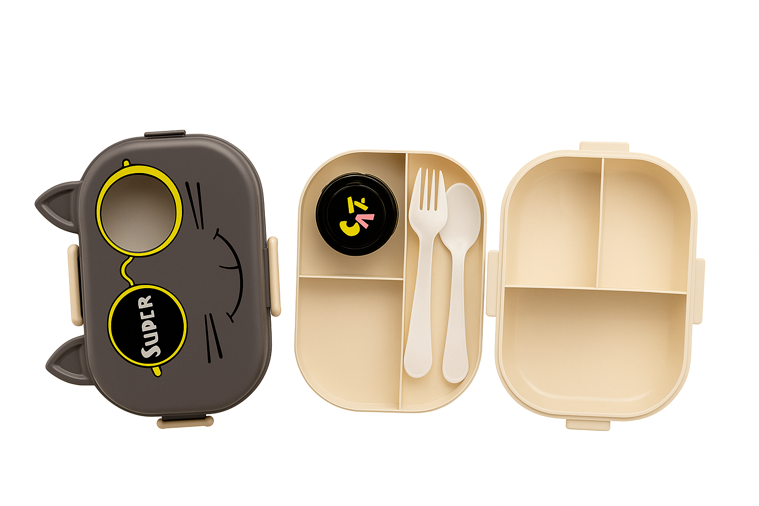 Cute Cartoon Cat Lunch Box with Spoon & Fork