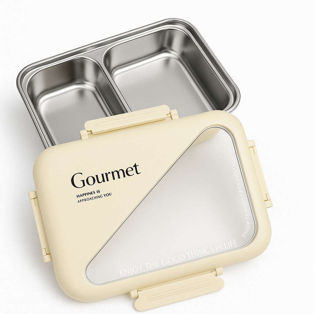Gourmet Premium Stainless Steel Lunch Box with 2-Compartment Inner Tray & Leak-Proof Transparent Lid | Durable Bento Food Storage for Office, School & Travel SIPWIP