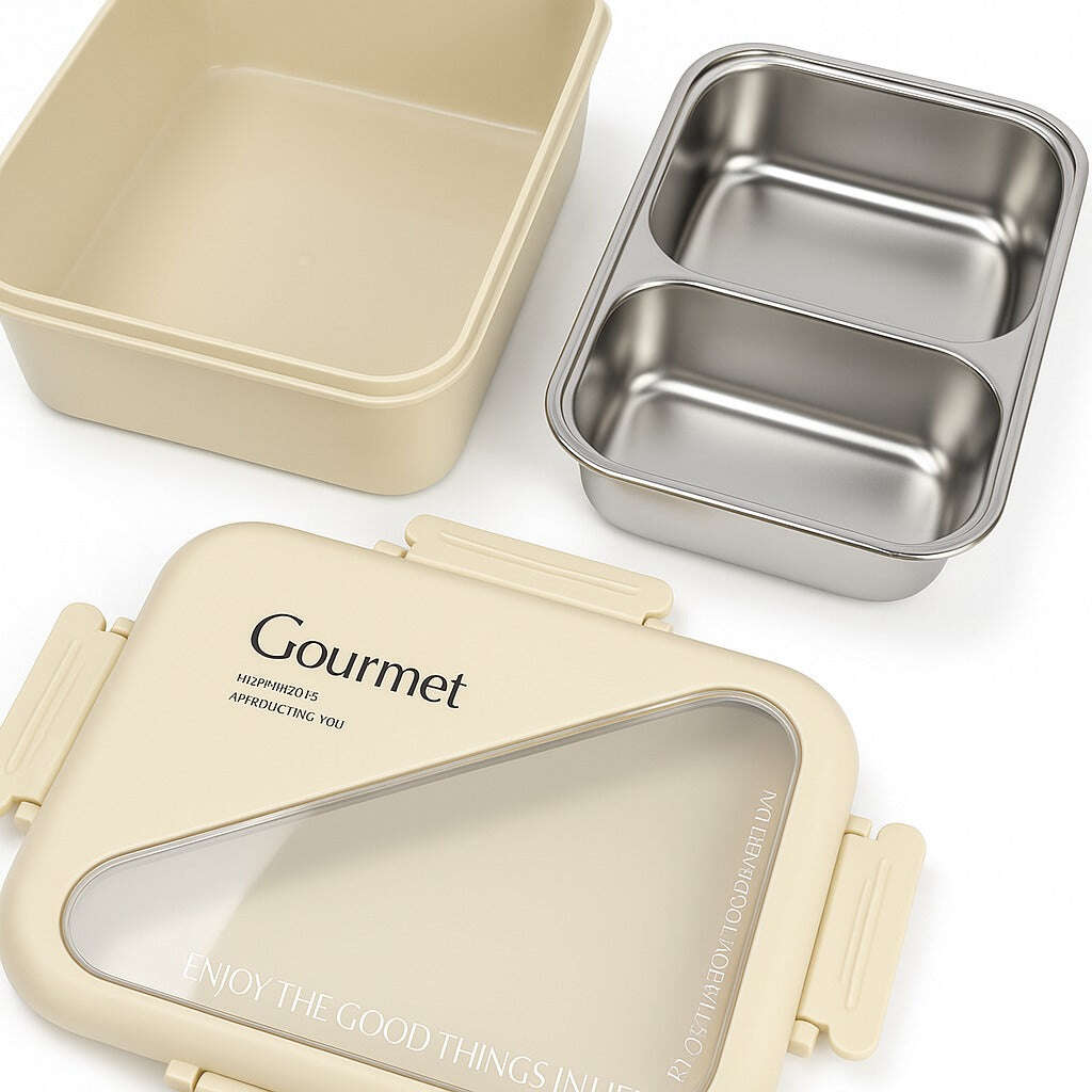 Gourmet Premium Stainless Steel Lunch Box with 2-Compartment Inner Tray & Leak-Proof Transparent Lid | Durable Bento Food Storage for Office, School & Travel SIPWIP