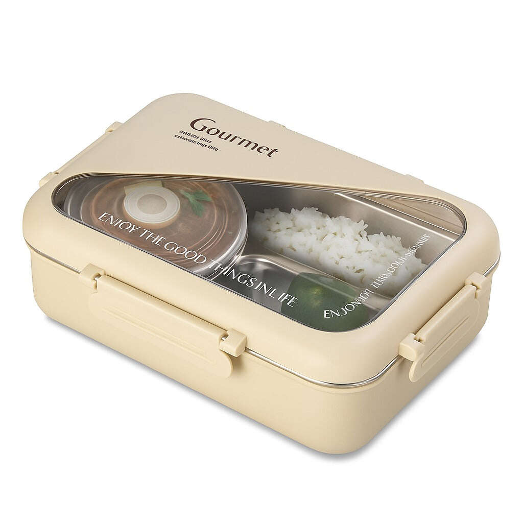 Gourmet Premium Stainless Steel Lunch Box with 2-Compartment Inner Tray & Leak-Proof Transparent Lid | Durable Bento Food Storage for Office, School & Travel SIPWIP