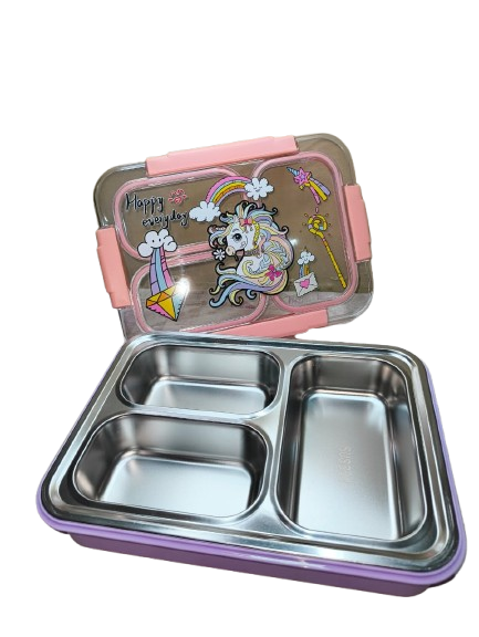 Unicorn Stainless Steel Lunch Box for Kids – 3 Compartment Bento Box | Leak-Proof, BPA-Free, Portable & Cute Design