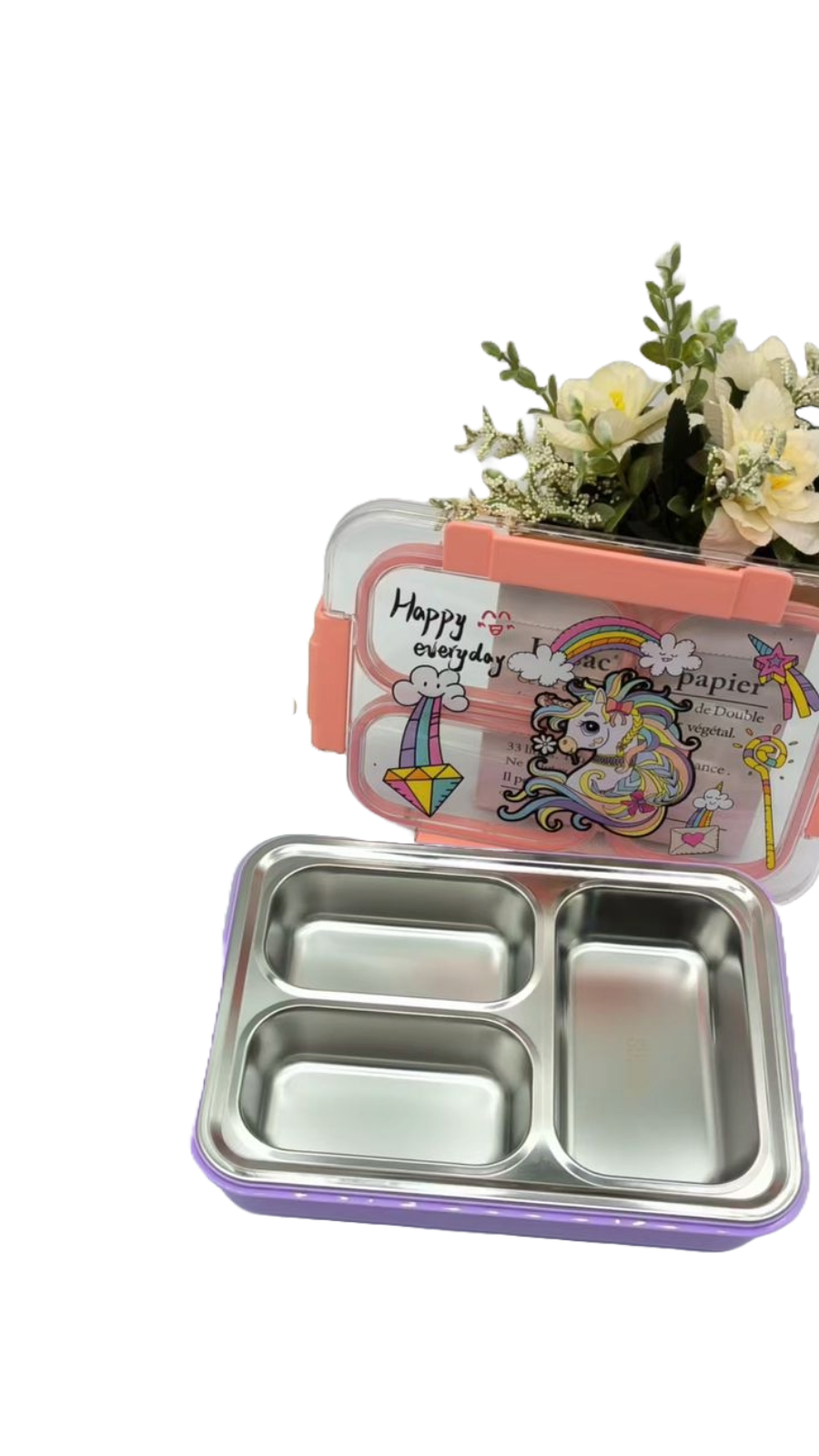 Unicorn Stainless Steel Lunch Box for Kids – 3 Compartment Bento Box | Leak-Proof, BPA-Free, Portable & Cute Design