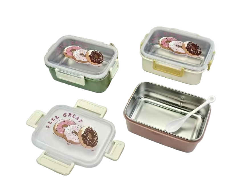 Cute Bear Stainless Steel Lunch Box with Spoon – Dual Compartment Bento Box for Kids & Adults